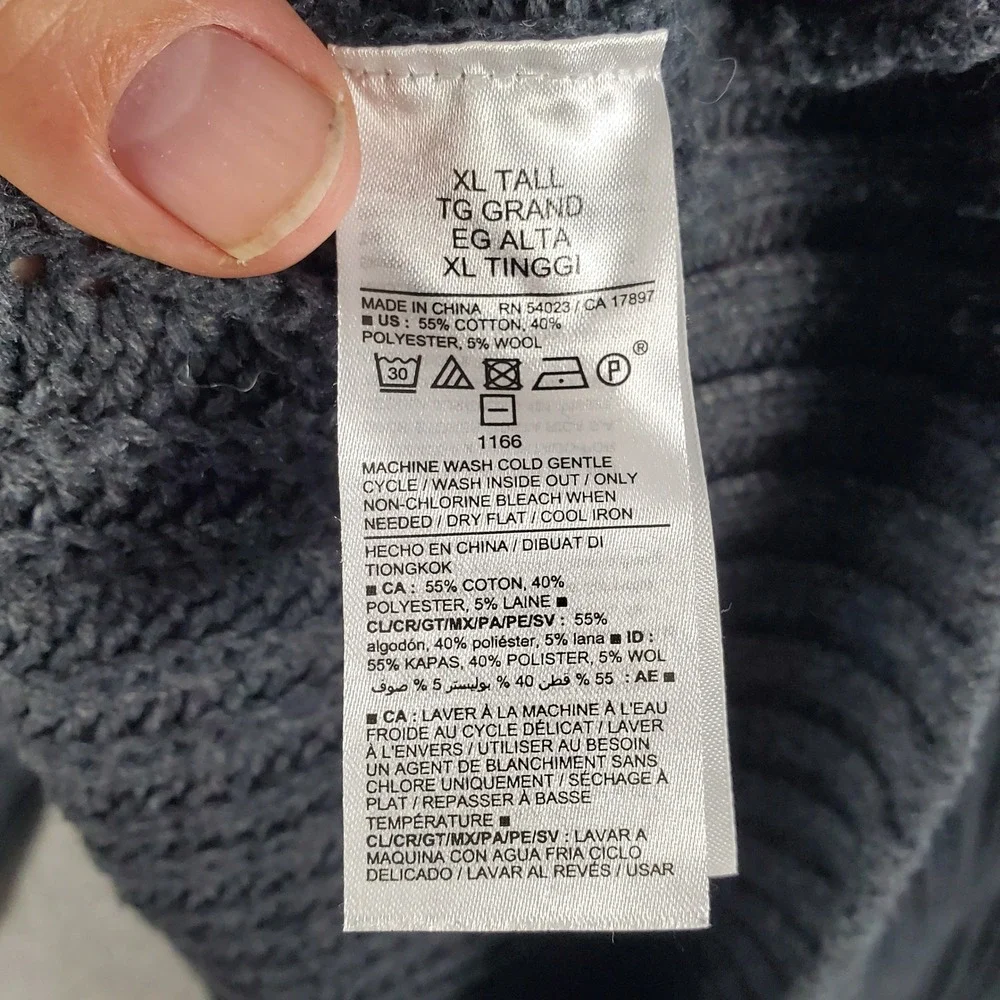 Old Navy Turtleneck Sweater Mens XL Tall Gray Ribbed Knit Heavyweight Pullover